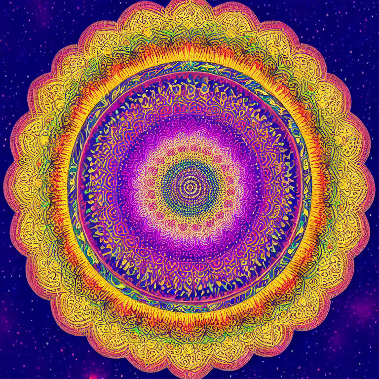 Colorful Mandala with Cosmic and Intricate Patterns