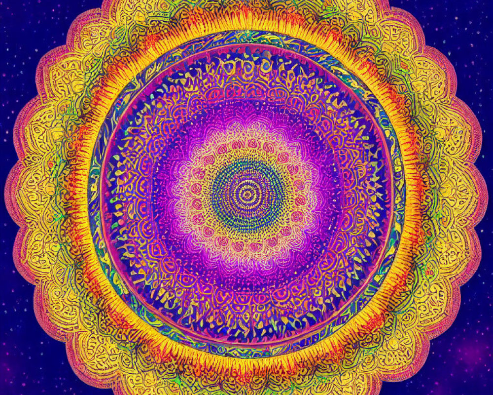 Colorful Mandala with Cosmic and Intricate Patterns