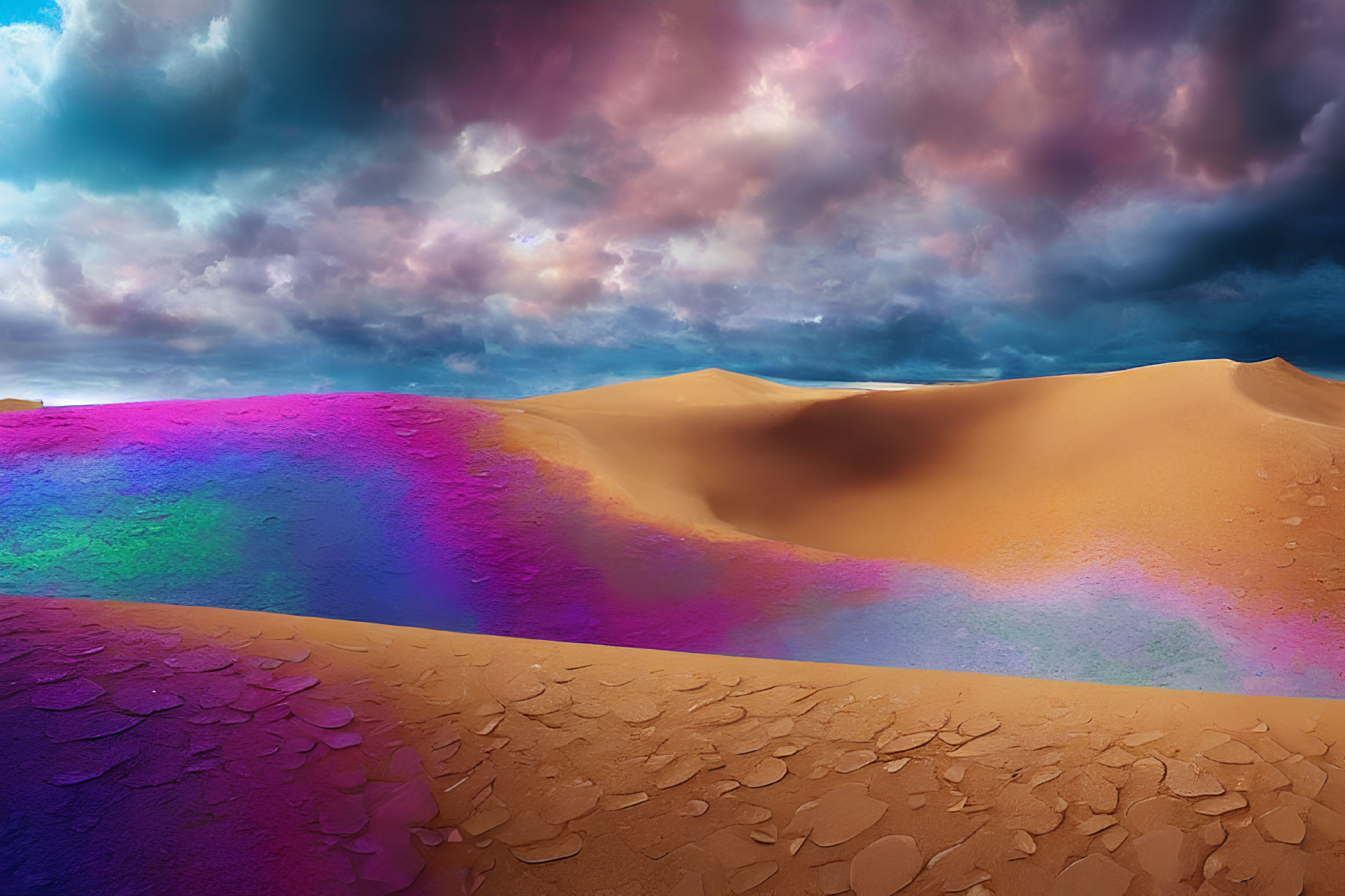 Vibrant gradient colors in surreal desert landscape