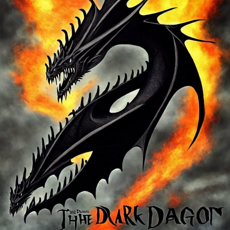 Black dragon with fiery background and bold text "The Dark Dragon