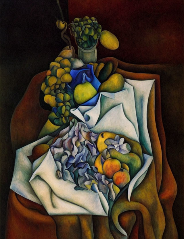 Still Life Painting: Draped Table, Flowers, Fruits, Shadows