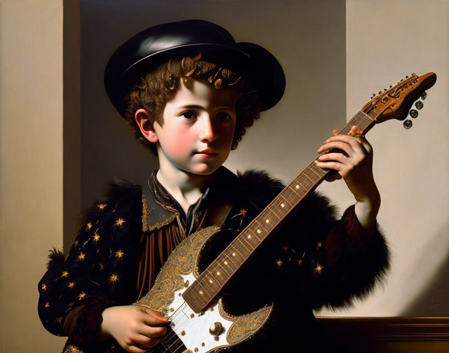 Boy with hat and guitar