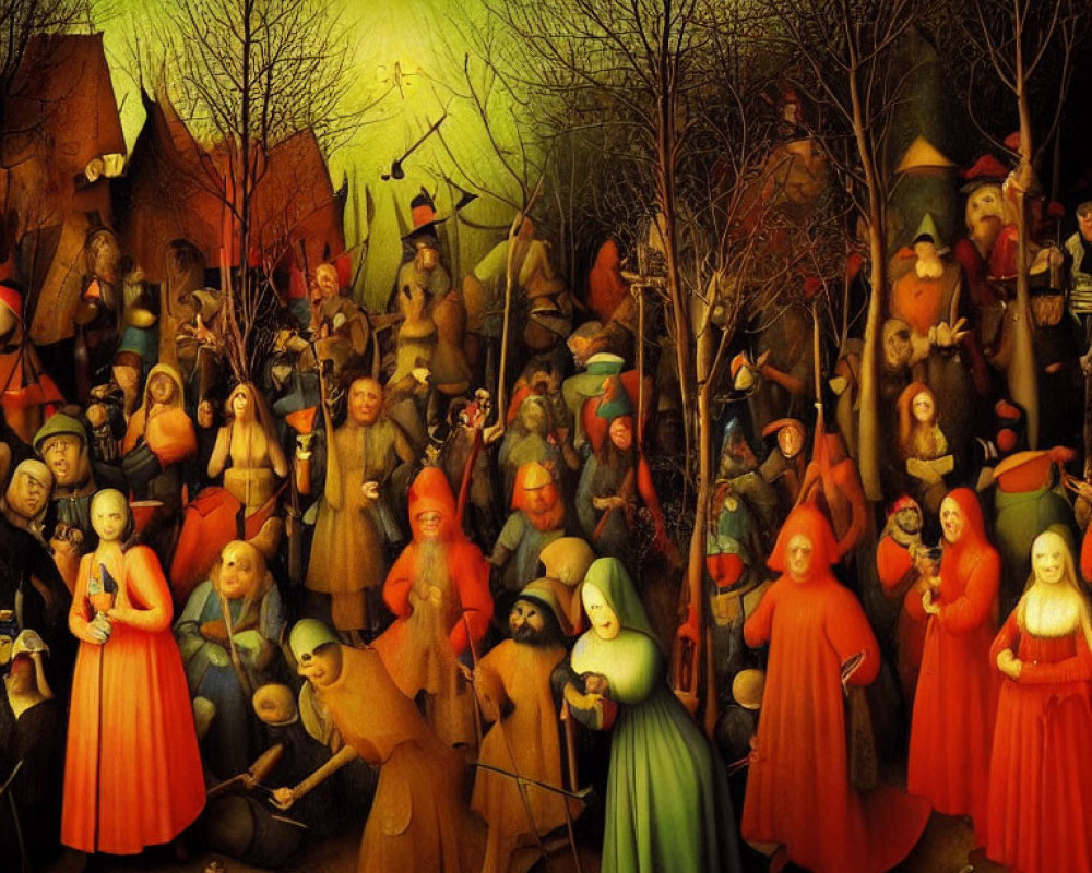 Colorful Medieval Scene with People Outdoors
