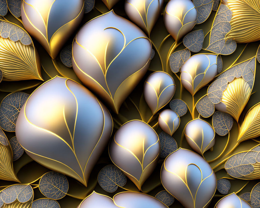 Golden leaf and petal digital art pattern on textured background
