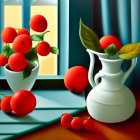 Colorful Still Life Painting of Red Grapes and White Orchids