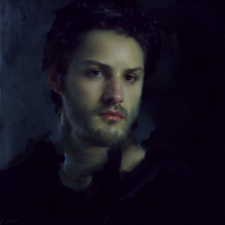 Digital portrait: contemplative young man with soft lighting