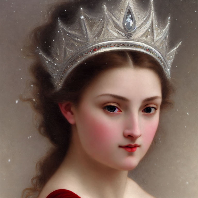 Serene woman with crystal crown in delicate painting