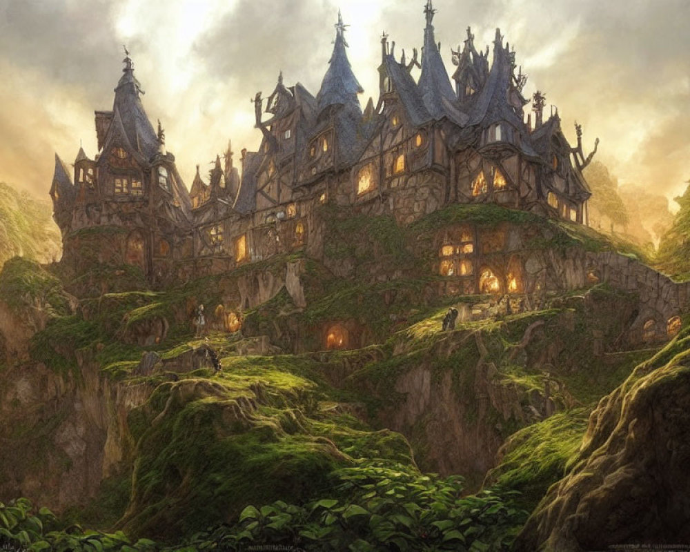 Elaborate Fantasy Castle on Lush Hillside