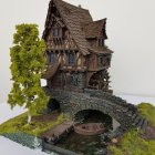 Fantasy castle on floating island with waterfalls & greenery