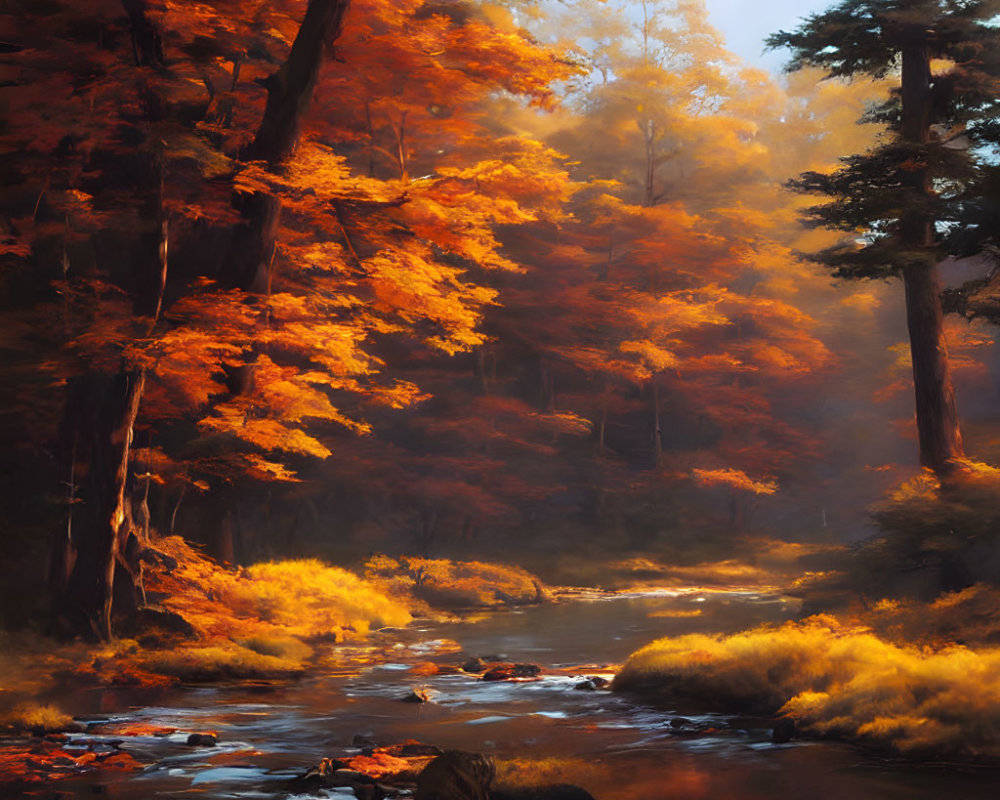 Tranquil Autumn Woodland Scene with Vibrant Foliage