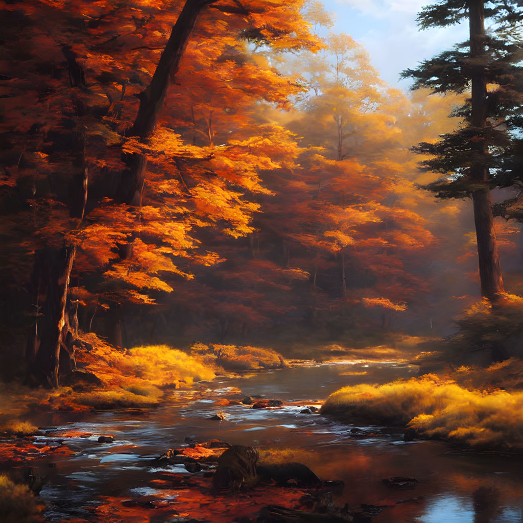 Tranquil Autumn Woodland Scene with Vibrant Foliage