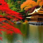 Golden Pavilion by Calm Pond Surrounded by Autumn Foliage
