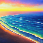 Vibrant beach sunset with blue waves and colorful sky