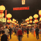 Night Market Scene with Glowing Lanterns and Crowds