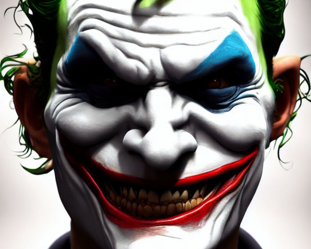 Detailed Close-Up of Person with Joker-Inspired Face Paint