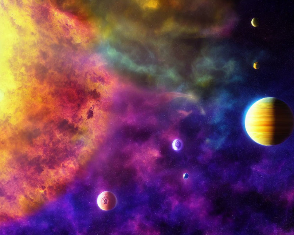 Colorful Cosmic Nebulas, Stars, and Planets in Deep Space