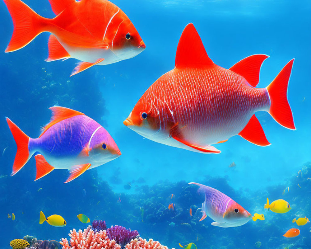 Colorful Tropical Fish Swimming Near Coral Reefs in Clear Blue Water