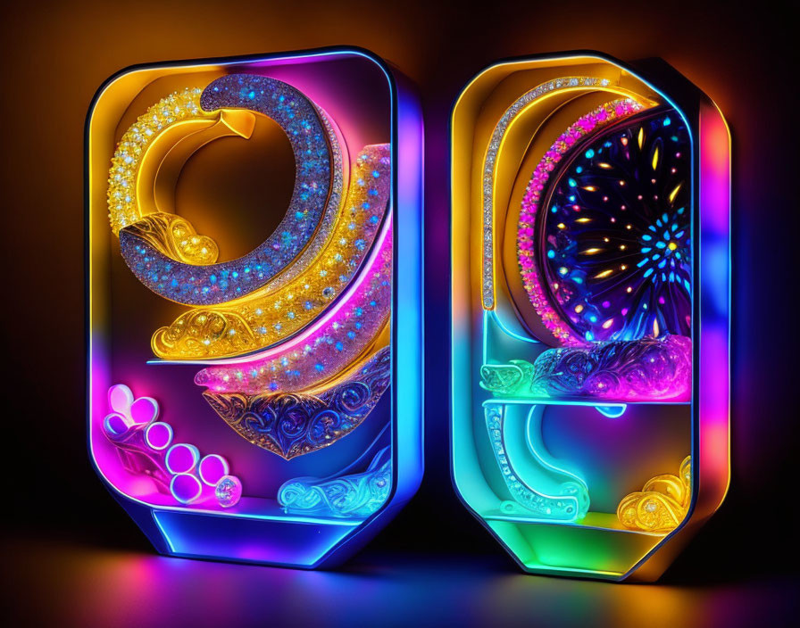 Colorful 3D numbers 9 and 0 with neon borders and intricate glowing patterns
