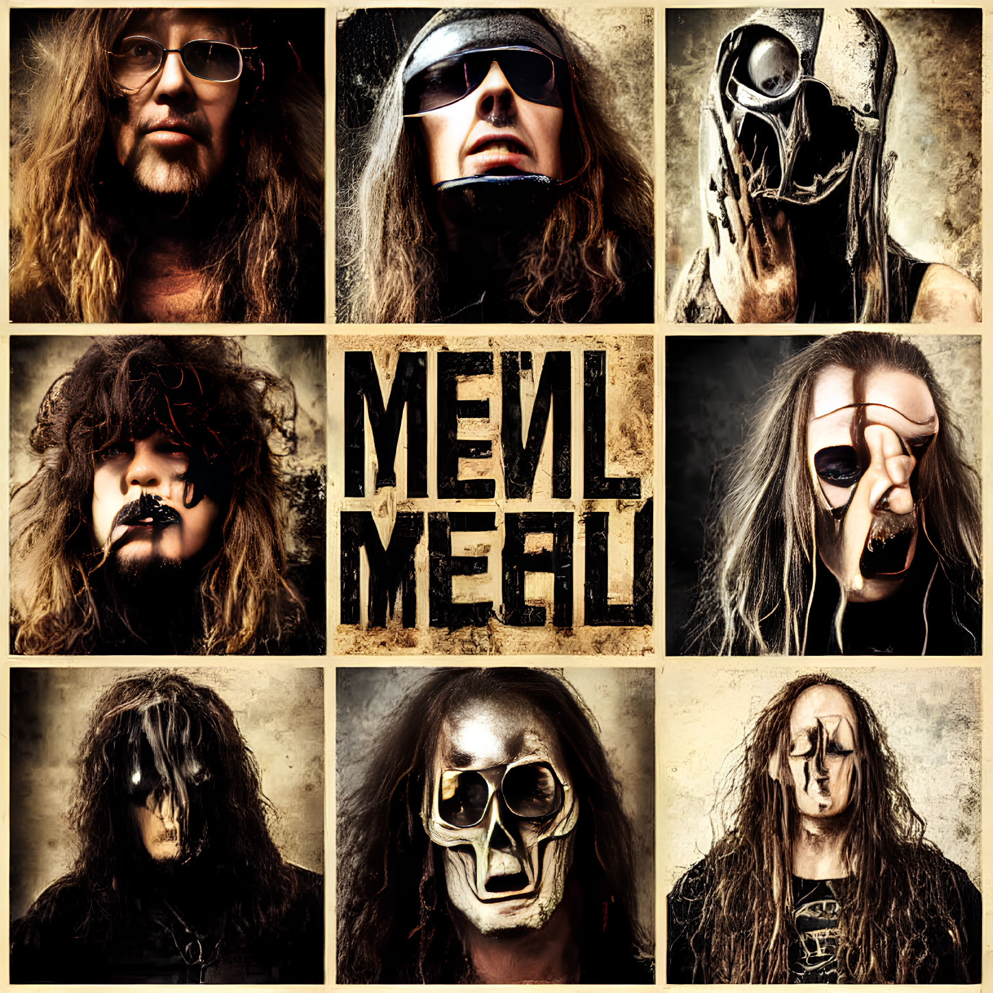 Collage of Nine Intense Portraits with Diverse Appearances and "METAL" Caption