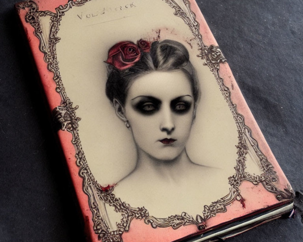 Vintage Gothic Book Cover: Pale Woman with Red Rose in Hair
