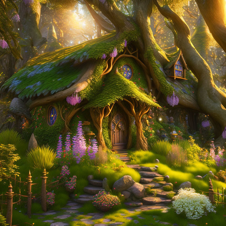 Fairy house in the spring forest