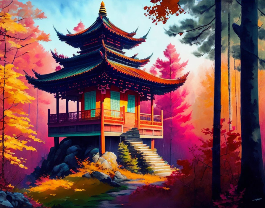 pagoda in autumn forest