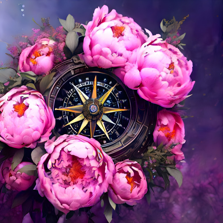 Compass and peonies