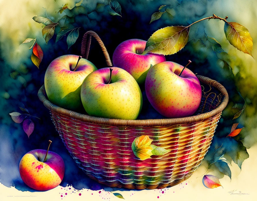 Basket with ripe apples