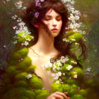 Ethereal portrait of woman with flowers and glowing lights