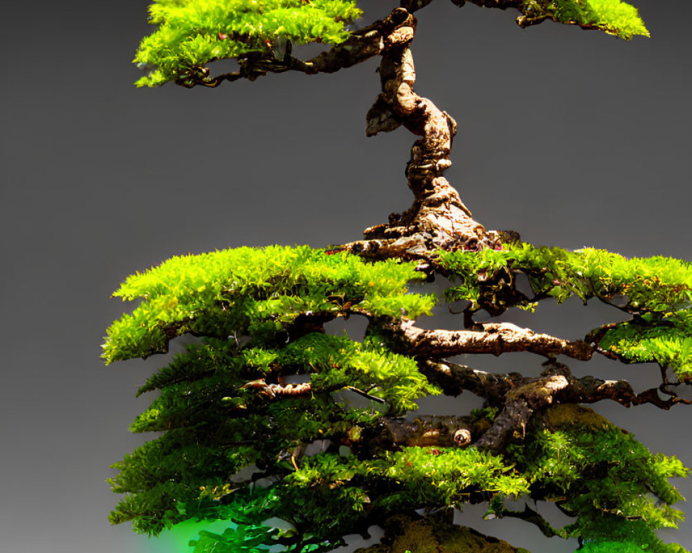 Tiered Layered Bonsai Tree with Gnarled Trunk on Neutral Background