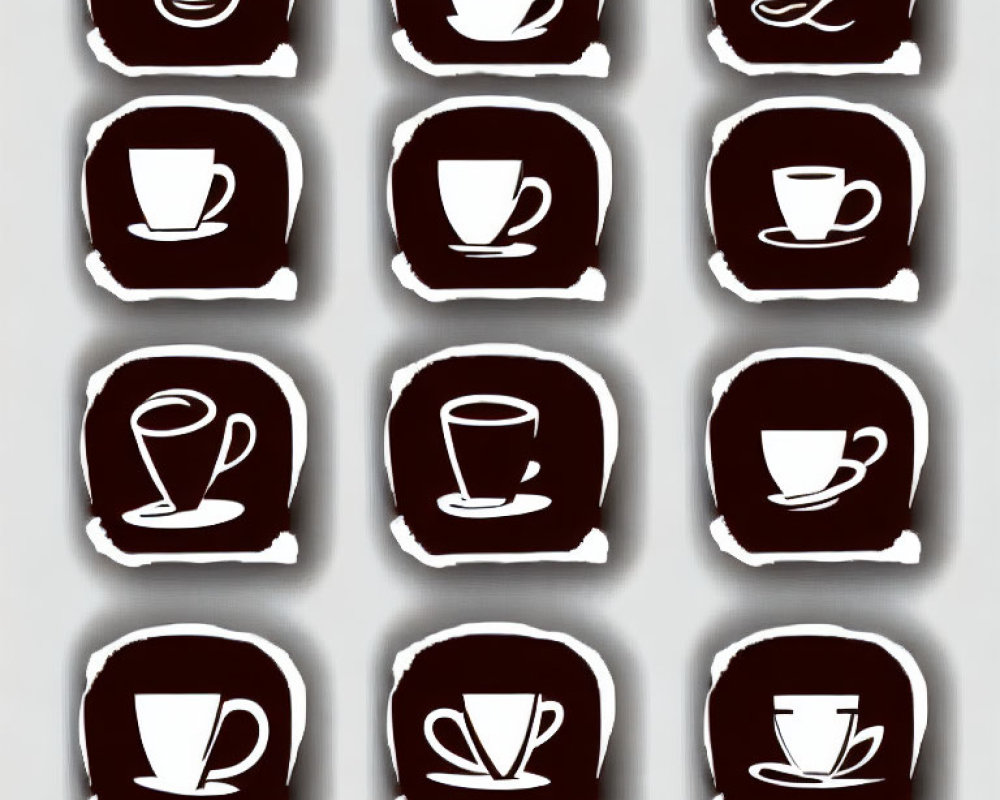 Square Coffee Cup and Steam Icons in White and Dark Brown Scheme