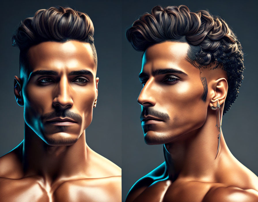 Man with Slicked-Back and Curly Hairstyles in Detailed Digital Art