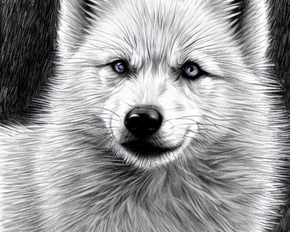 Detailed Pencil Sketch of Fox with Textured Fur and Intense Gaze
