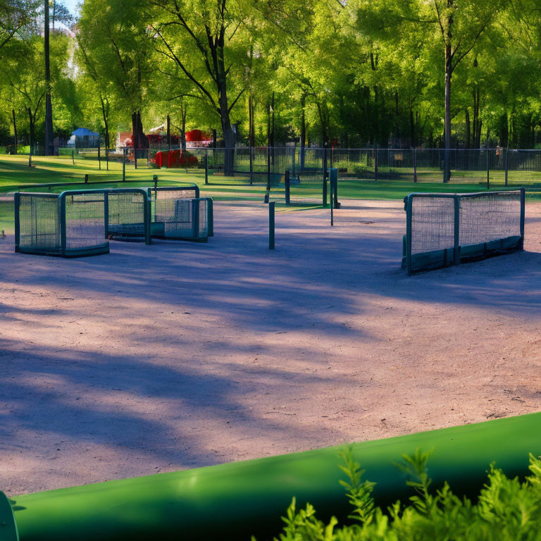 Outdoor Workout Area with Exercise Bars Surrounded by Trees