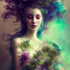 Ethereal makeup woman in surreal portrait with vibrant colors