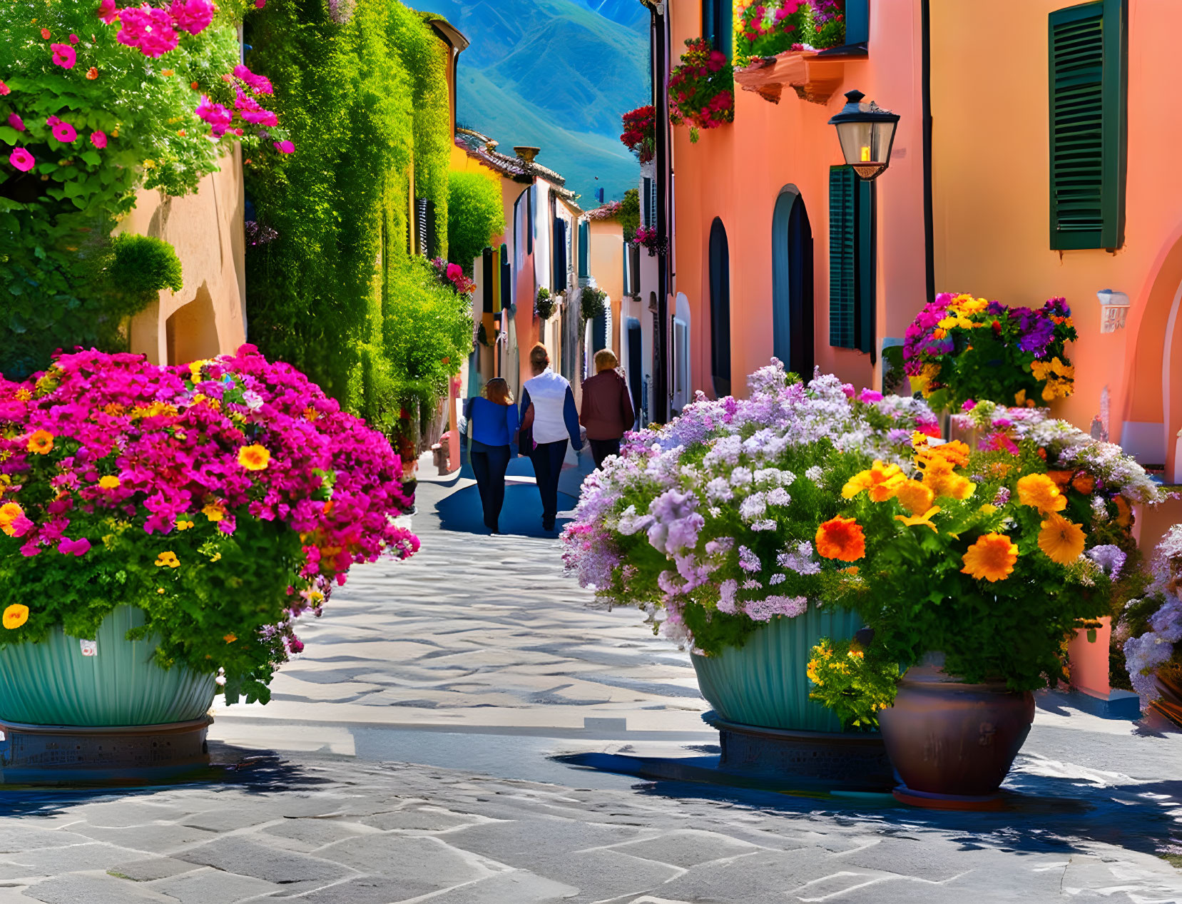 Picturesque Italian City full of flowers