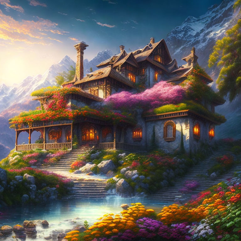 Fantastic mountainous house in spring
