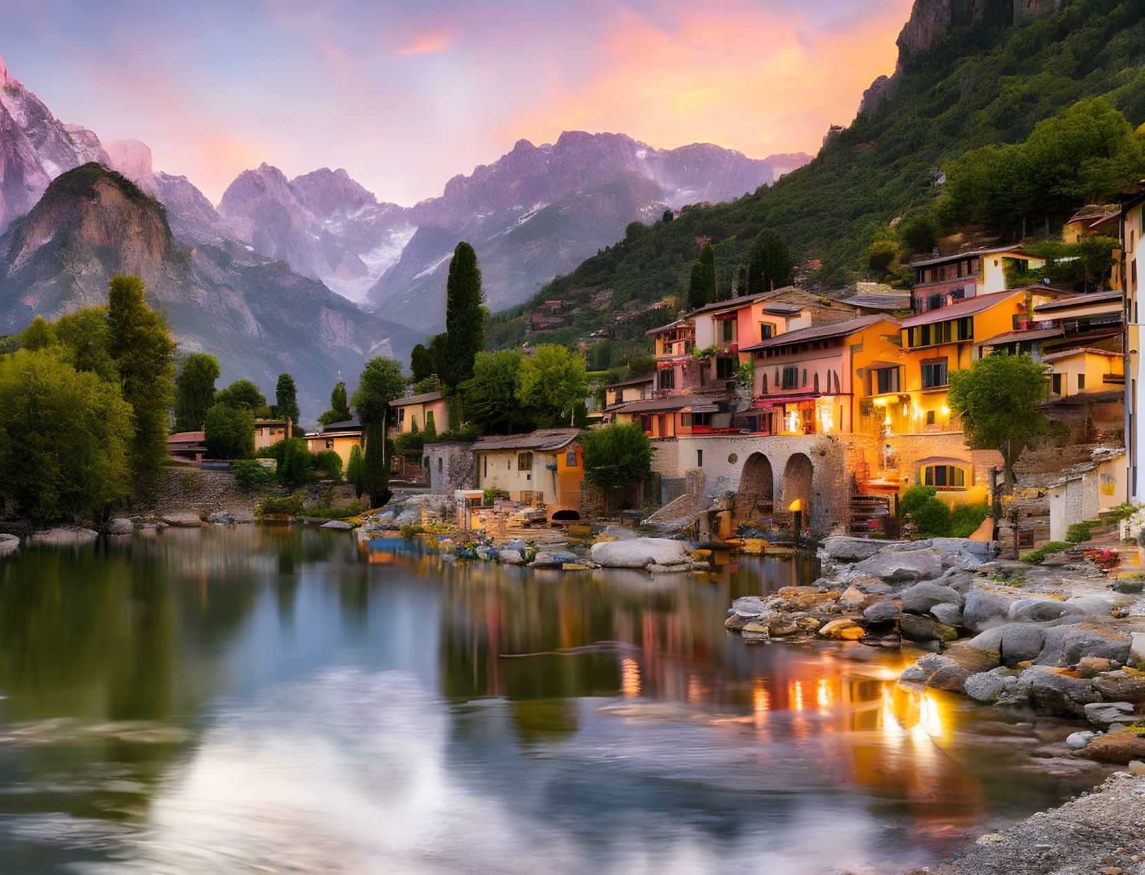 A charming summer evening in the Italian village