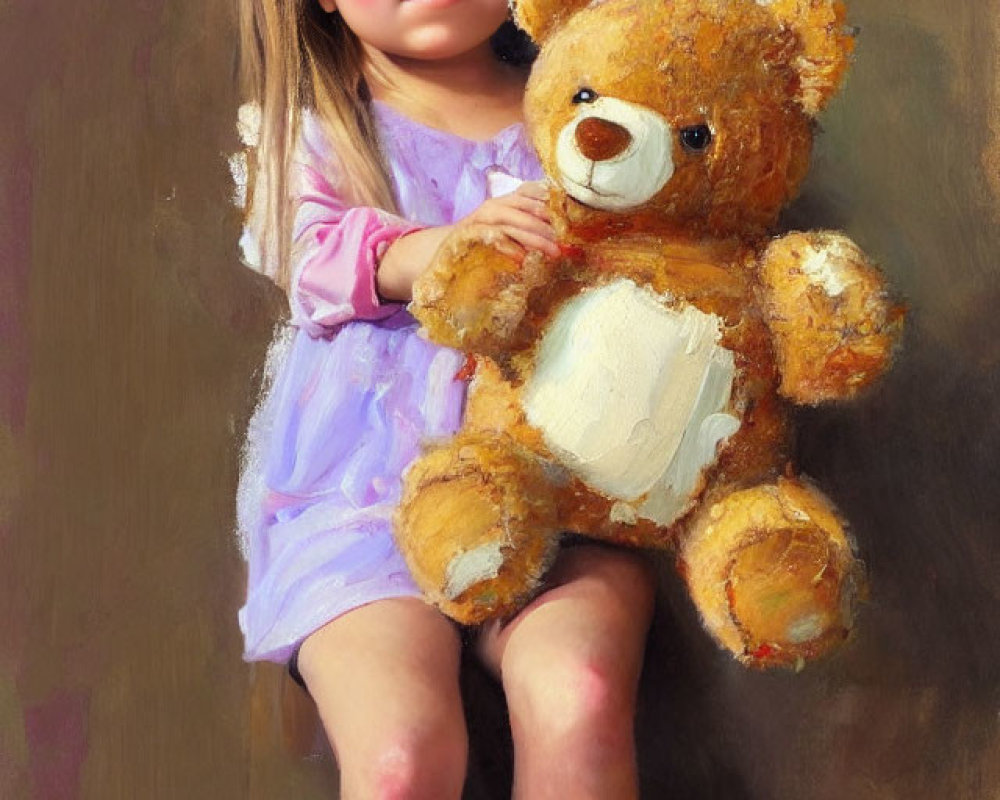 Blonde Girl in Lavender Dress with Teddy Bear Smiling