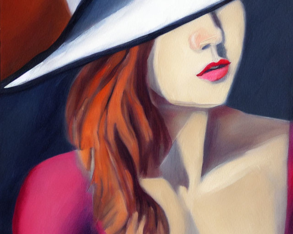 Portrait of a Woman in Wide-Brimmed Hat and Red Garment