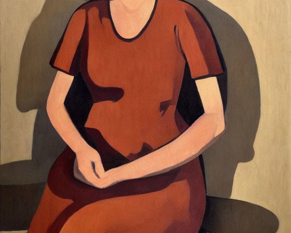 Seated Woman in Red-Brown Dress with Earthy Tones
