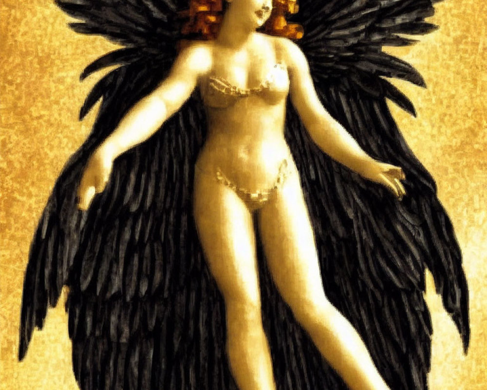 Figure with Wings in Golden Two-Piece Outfit