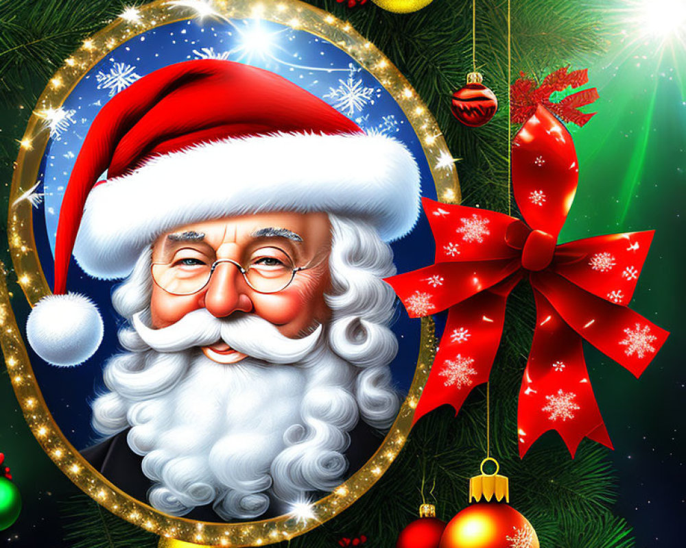 Cheerful Santa Claus illustration with festive decorations