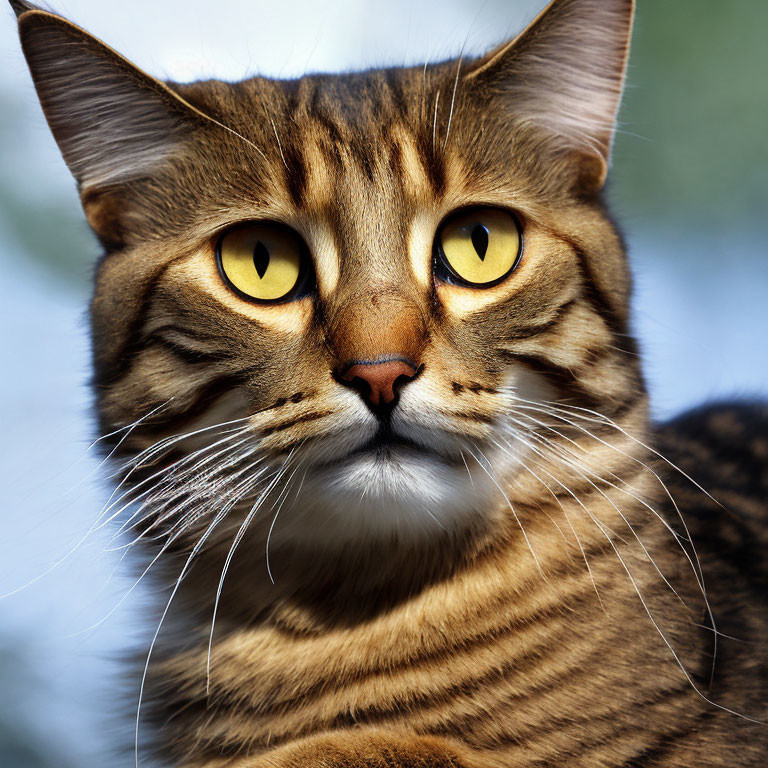 Tabby Cat with Striking Yellow Eyes and Distinct Whiskers