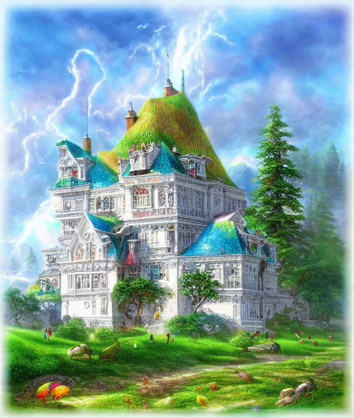 Enchanting fantasy castle with whimsical mushroom elements