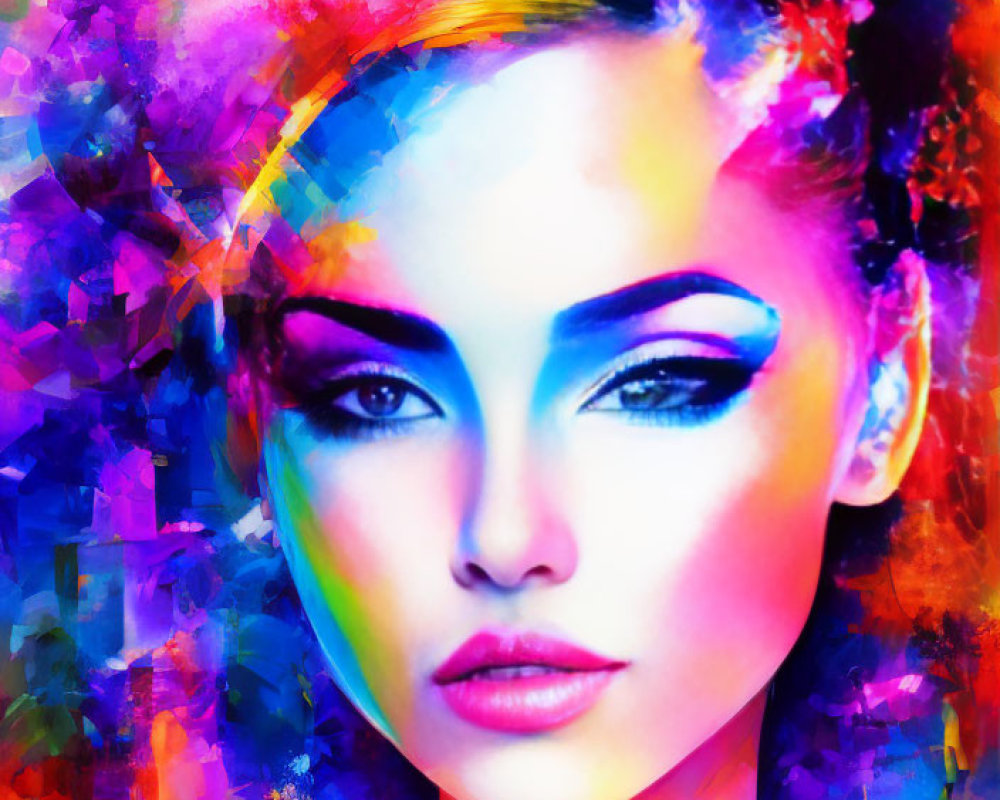 Colorful Digital Art: Woman's Face with Vibrant Brush Strokes