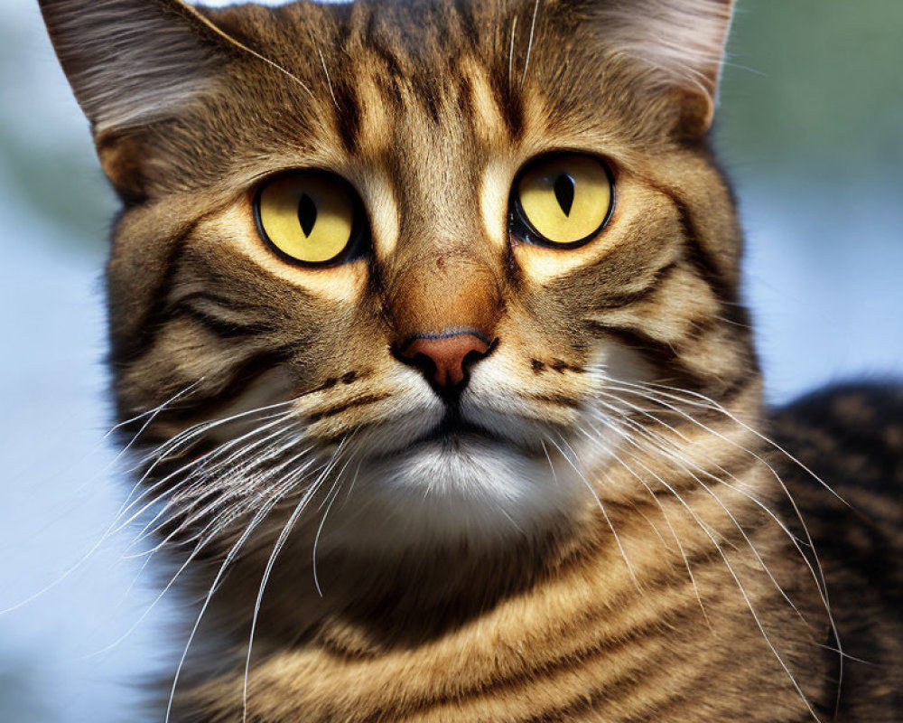 Tabby Cat with Striking Yellow Eyes and Distinct Whiskers