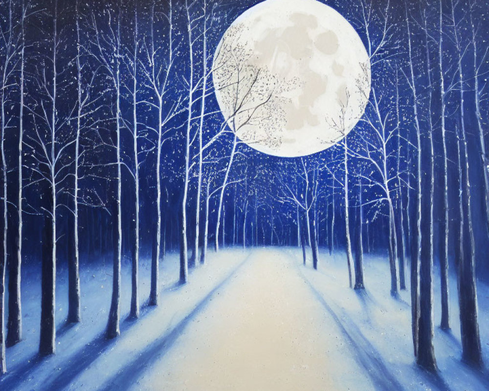 Snowy Path Illuminated by Full Moon