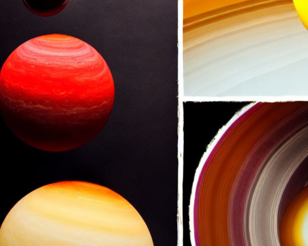 Close-up Textures of Spherical Objects: Four Quadrants Displaying Unique Patterns and Colors