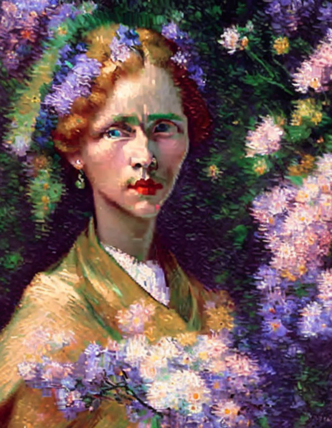 Vibrant Impressionist Painting of Woman with Intense Gaze